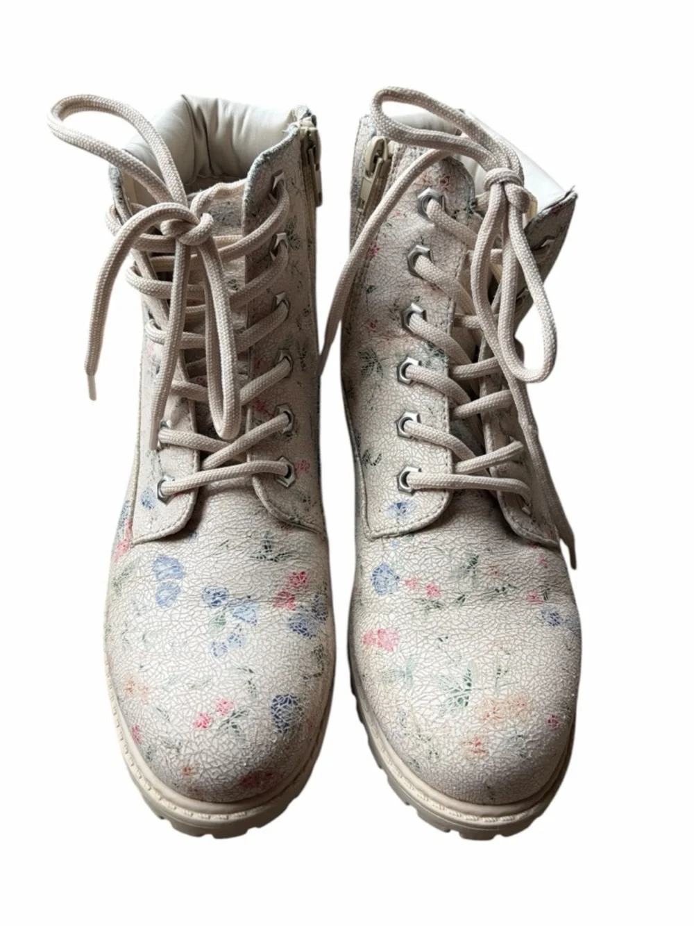 Women’s Cottagecore Beige Floral Lace-Up Ankle Boots Sz 7m - Picture 2 of 9